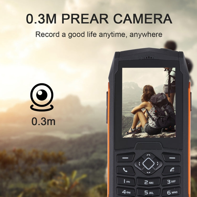 Rugtel R1D Rugged Phone, IP68 Waterproof Dustproof Shockproof, 2.4 inch, MTK6261D, 2000mAh Battery, Loud Box Speaker, FM, Network: 2G, Dual SIM(Orange) - free shipping - PMC TechLife - Order now!