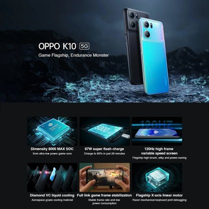 OPPO K10 5G, 8GB+256GB, 64MP Camera, Chinese Version, Triple Rear Cameras, Side Fingerprint Identification, 6.59 inch ColorOS 12.1 Dimensity 8000-MAX Octa Core up to 2.75Ghz, Network: 5G, Support Google Play(Blue) - OPPO by OPPO | Online Shopping South Africa | PMC Jewellery