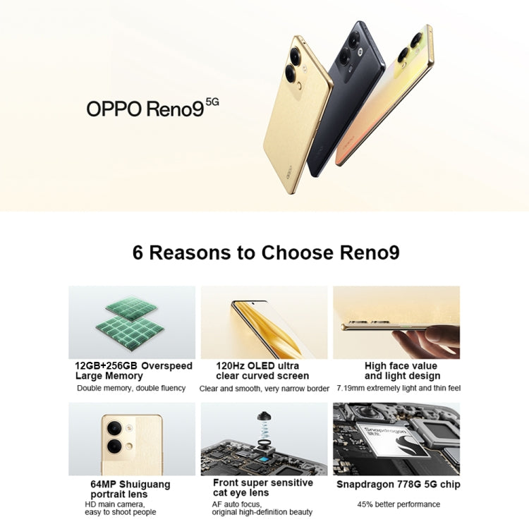 OPPO Reno9 5G, 12GB+256GB, 64MP Camera, Chinese Version, Dual Back Cameras, 6.7 inch ColorOS 13 / Android 13 Qualcomm Snapdragon 778G 5G Octa Core up to 2.4Ghz, Network: 5G, Support Google Play(Red) - OPPO by OPPO | Online Shopping South Africa | PMC Jewellery