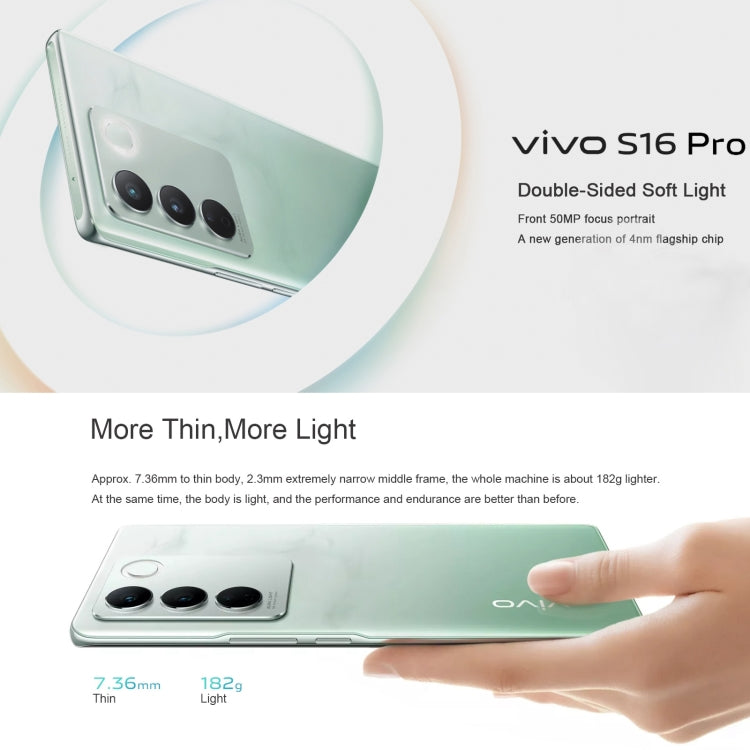 vivo S16 Pro 5G,  50MP Camera, 8GB+256GB, Triple Back Cameras, Srceen Fingerprint Identification, 4600mAh Battery, 6.78 inch Android 13 OriginOS 3 Dimensity 8200 Octa Core up to 3.1GHz, OTG, NFC, Network: 5G (Mint Green) - free shipping - PMC TechLife - Order now!