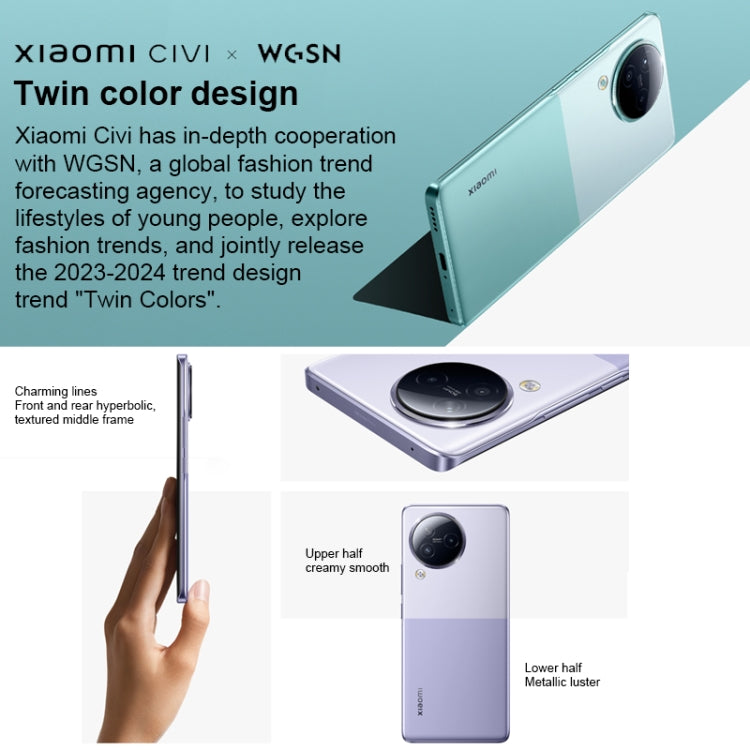 Xiaomi Civi 3 5G, 50MP Camera, 16GB+1TB, Triple Back Cameras + Dual Front Cameras, In-screen Fingerprint Identification, 4500mAh Battery, 6.55 inch MIUI 14 Dimensity 8200-Ultra Octa Core 4nm up to 3.1GHz, Network: 5G, NFC (Mint Green) - free shipping - PMC TechLife - Order now!