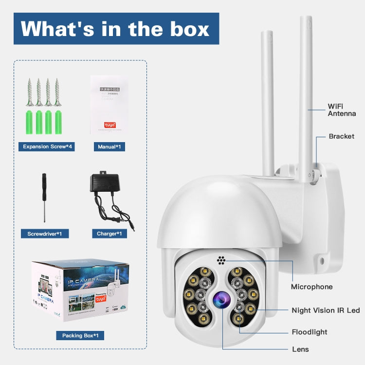 Tuya QX56 3.0 Million Pixels IP66 Waterproof 2.4G Wireless IP Camera, Support Amazon Alexa & Google Home & Motion Detection & Two-way Audio & Full Color Night Vision & TF Card, US Plug - Dome Camera by PMC TechLife | Online Shopping South Africa | PMC TechLife