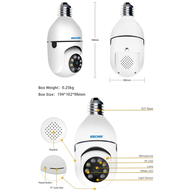ESCAM PT208 1080P HD Light Bulb WiFi Camera, Support Motion Detection, Two-way Audio, Night Vision, TF Card - free shipping - PMC TechLife - Order now!