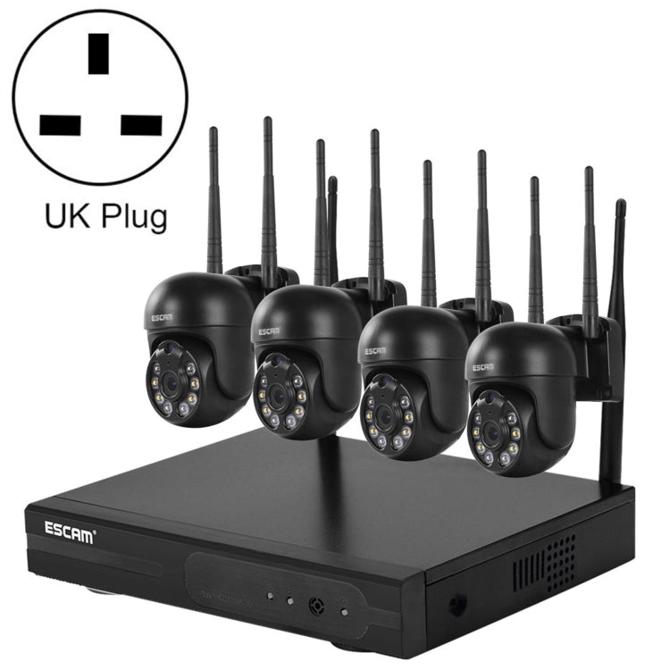 ESCAM WNK614 HD 3.0 Million Pixels 8-channel Wireless + 4IPC Wireless NVR Security System, UK Plug - free shipping - PMC TechLife - Order now!