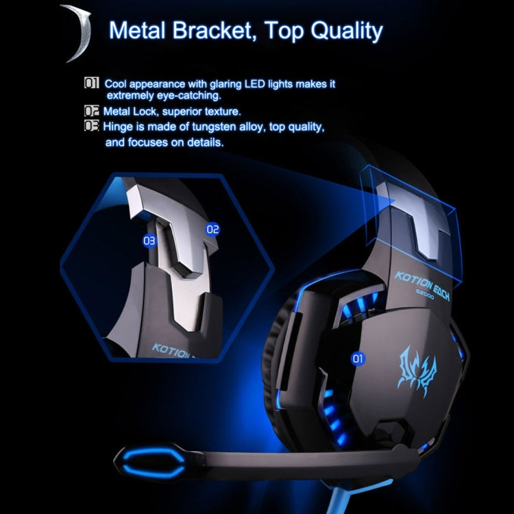 KOTION EACH G2000 Over-ear Game Gaming Headphone Headset Earphone Headband with Mic Stereo Bass LED Light for PC Gamer,Cable Length: About 2.2m(Blue + Black) - Multimedia Headset by KOTION EACH | Online Shopping South Africa | PMC TechLife | Buy Now Pay Later Mobicred