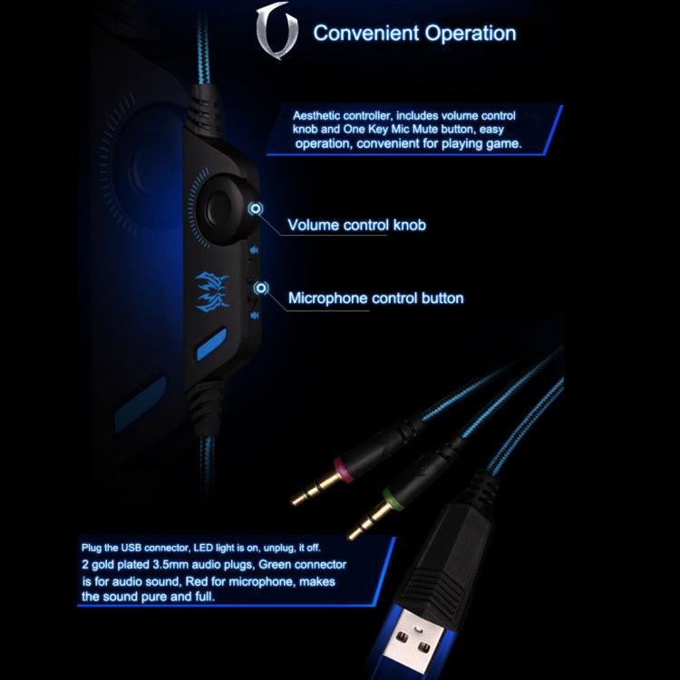 KOTION EACH G2000 Over-ear Game Gaming Headphone Headset Earphone Headband with Mic Stereo Bass LED Light for PC Gamer,Cable Length: About 2.2m(Blue + Black) - Multimedia Headset by KOTION EACH | Online Shopping South Africa | PMC TechLife | Buy Now Pay Later Mobicred