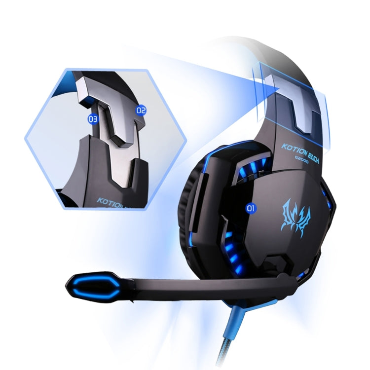 KOTION EACH G2000 Over-ear Game Gaming Headphone Headset Earphone Headband with Mic Stereo Bass LED Light for PC Gamer,Cable Length: About 2.2m(Blue + Black) - Multimedia Headset by KOTION EACH | Online Shopping South Africa | PMC TechLife | Buy Now Pay Later Mobicred