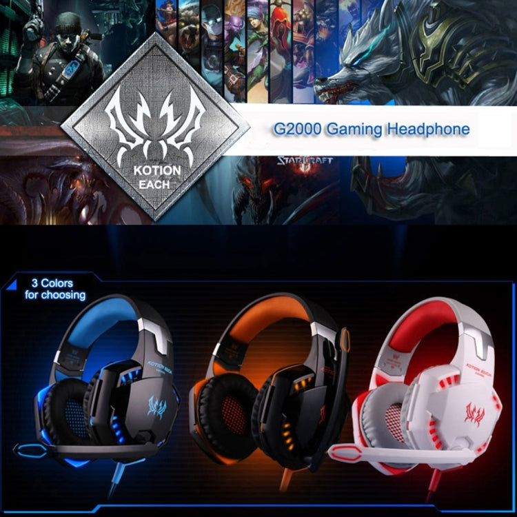 KOTION EACH G2000 Over-ear Game Gaming Headphone Headset Earphone Headband with Mic Stereo Bass LED Light for PC Gamer,Cable Length: About 2.2m(Blue + Black) - Multimedia Headset by KOTION EACH | Online Shopping South Africa | PMC TechLife | Buy Now Pay Later Mobicred
