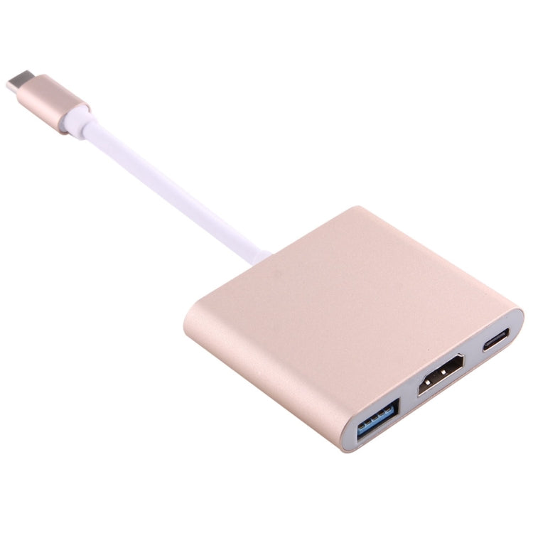 USB-C / Type-C 3.1 Male to USB-C / Type-C 3.1 Female & HDMI Female & USB 3.0 Female Adapter(Gold) - Cable & Adapters by PMC TechLife | Online Shopping South Africa | PMC TechLife