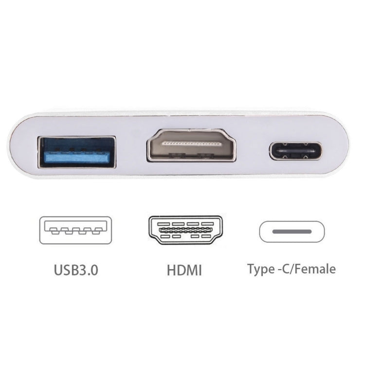 USB-C / Type-C 3.1 Male to USB-C / Type-C 3.1 Female & HDMI Female & USB 3.0 Female Adapter(Silver) - Cable & Adapters by PMC TechLife | Online Shopping South Africa | PMC TechLife