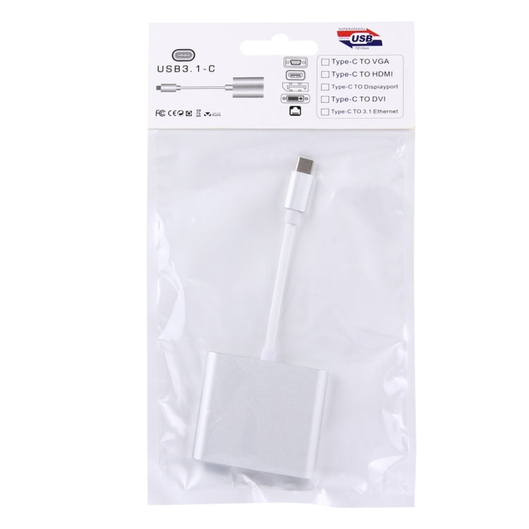 USB-C / Type-C 3.1 Male to USB-C / Type-C 3.1 Female & HDMI Female & USB 3.0 Female Adapter(Silver) - Cable & Adapters by PMC TechLife | Online Shopping South Africa | PMC TechLife