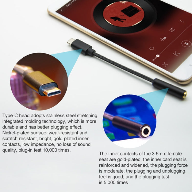 TA11-R USB-C / Type-C Male to 3.5mm Audio Female TPE Braid Earphone Adapter(Black) - free shipping - PMC TechLife - Order now!