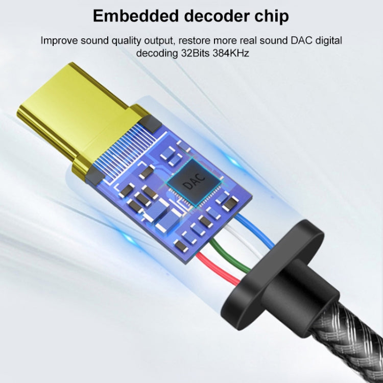 TA12-R2 USB-C / Type-C Male to 3.5mm Audio Female Single Crystal Copper Braid Earphone Adapter(Black Grey) - free shipping - PMC TechLife - Order now!