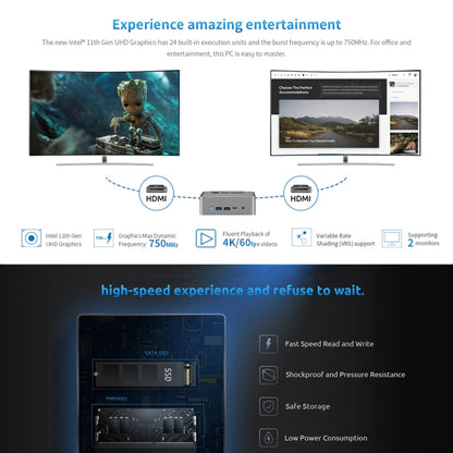 BMAX B3 Windows 11 Mini PC, 16GB+512GB, Intel Jasper Lake N5095, Support HDMI / RJ45 / TF Card, US Plug(Space Grey) - Windows Mini PCs by BMAX | Online Shopping South Africa | PMC Jewellery