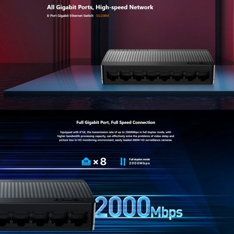 Tenda SG108M All Gigabit Ports High-speed Network 8-Port Ethernet Switch 1000Mbps Fast LAN HUB - free shipping - PMC TechLife - Order now!
