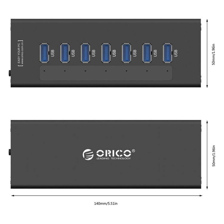 ORICO A3H7 Aluminum High Speed 7 Ports USB 3.0 HUB with 12V/2.5A Power Supply for Laptops(Black) - free shipping - PMC TechLife - Order now!