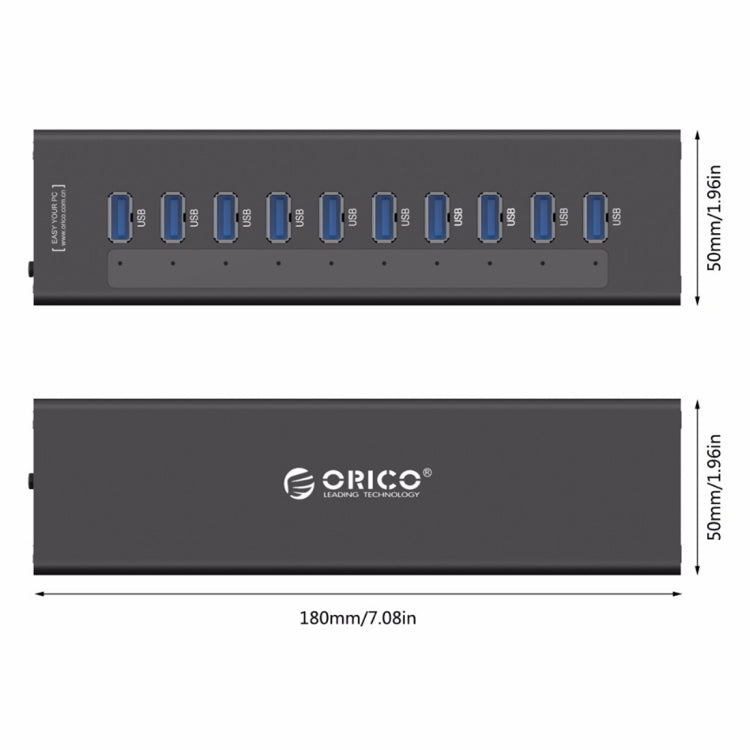ORICO A3H10 Aluminum High Speed 10 Ports USB 3.0 HUB with Power Adapter for Laptops(Black) - free shipping - PMC TechLife - Order now!