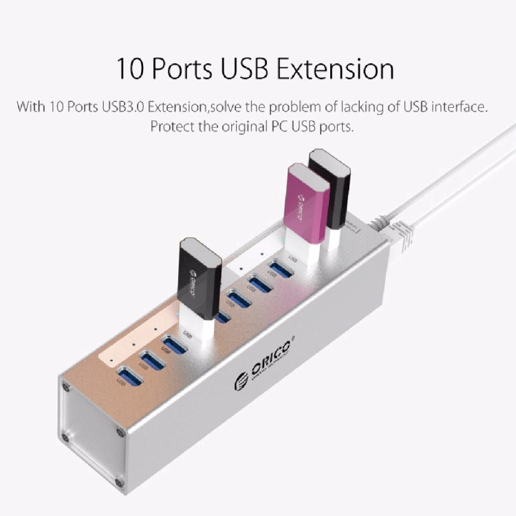 ORICO A3H10 Aluminum High Speed 10 Ports USB 3.0 HUB with Power Adapter for Laptops(Black) - free shipping - PMC TechLife - Order now!