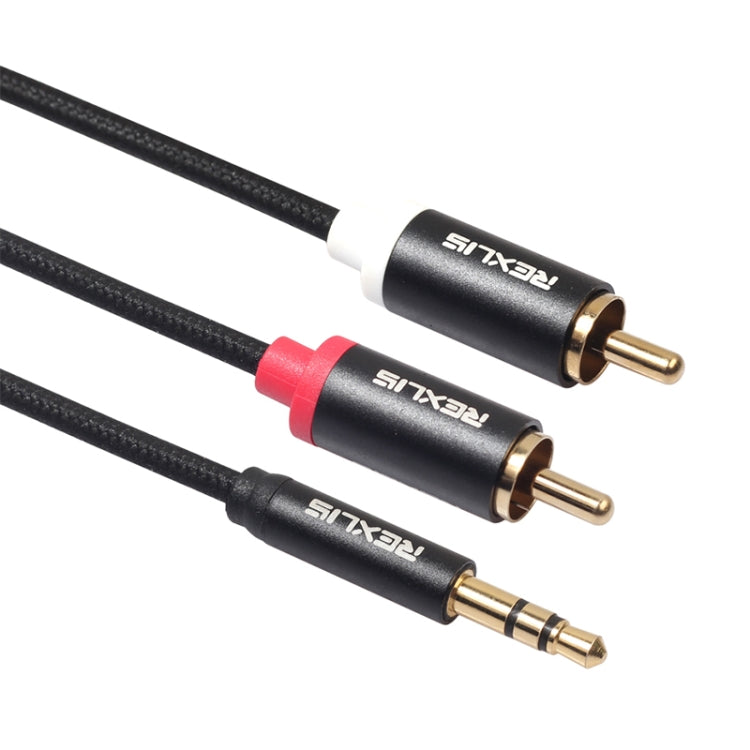 REXLIS 3635 3.5mm Male to Dual RCA Gold-plated Plug Black Cotton Braided Audio Cable for RCA Input Interface Active Speaker, Length: 1m - RCA Cable by REXLIS | Online Shopping South Africa | PMC TechLife | Buy Now Pay Later Mobicred