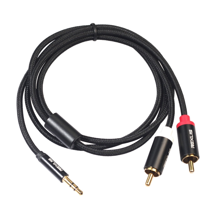 REXLIS 3635 3.5mm Male to Dual RCA Gold-plated Plug Black Cotton Braided Audio Cable for RCA Input Interface Active Speaker, Length: 1m - RCA Cable by REXLIS | Online Shopping South Africa | PMC TechLife | Buy Now Pay Later Mobicred