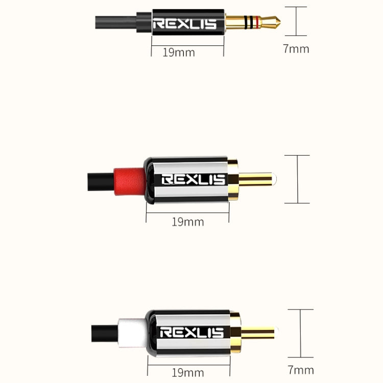 REXLIS 3635 3.5mm Male to Dual RCA Gold-plated Plug Black Cotton Braided Audio Cable for RCA Input Interface Active Speaker, Length: 1m - RCA Cable by REXLIS | Online Shopping South Africa | PMC TechLife | Buy Now Pay Later Mobicred