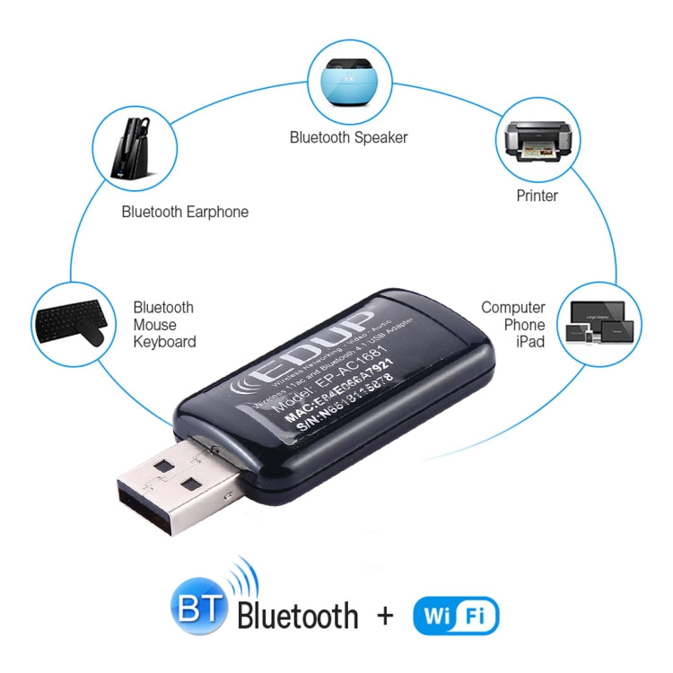 EDUP EP-AC1681 2 in 1 AC1200Mbps 2.4GHz & 5.8GHz Dual Band USB WiFi Adapter External Network Card with Bluetooth 4.1 Function - USB Network Adapter by EDUP | Online Shopping South Africa | PMC Jewellery