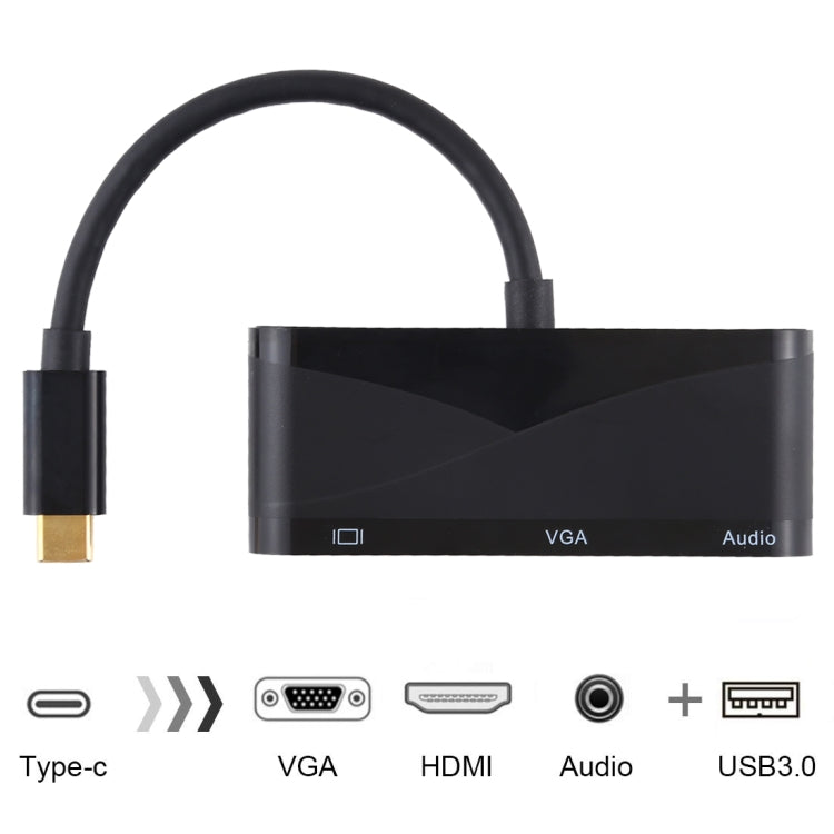 USB 2.0 + Audio Port + VGA + HDMI to USB-C / Type-C HUB Adapter (Black) - free shipping - PMC TechLife - Order now!