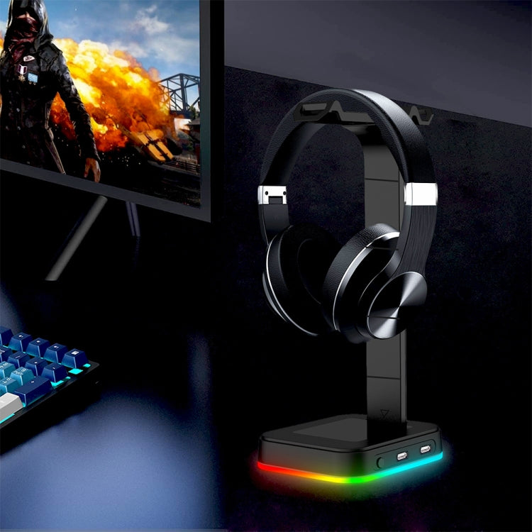 RGBD9 Colorful Glowing Gaming Headset Display Stand with Charging + Data Transmission Dual USB Interface (Black) - Anti-lost & Holder by PMC Jewellery | Online Shopping South Africa | PMC Jewellery