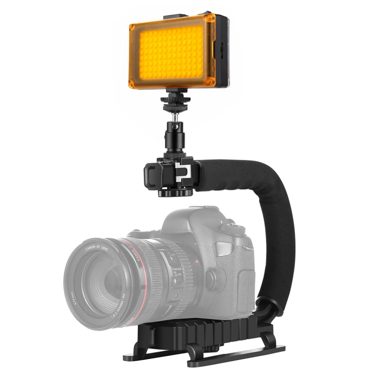 PULUZ U/C Shape Portable Handheld DV Bracket Stabilizer + LED Studio Light Kit with Cold Shoe Tripod Head  for All SLR Cameras and Home DV Camera - free shipping - PMC TechLife - Order now!