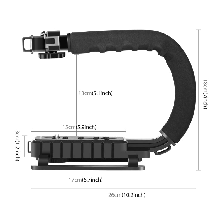 PULUZ U/C Shape Portable Handheld DV Bracket Stabilizer + LED Studio Light Kit with Cold Shoe Tripod Head  for All SLR Cameras and Home DV Camera - free shipping - PMC TechLife - Order now!