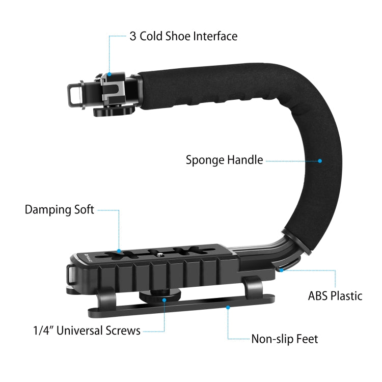 PULUZ U/C Shape Portable Handheld DV Bracket Stabilizer + LED Studio Light Kit with Cold Shoe Tripod Head  for All SLR Cameras and Home DV Camera - free shipping - PMC TechLife - Order now!