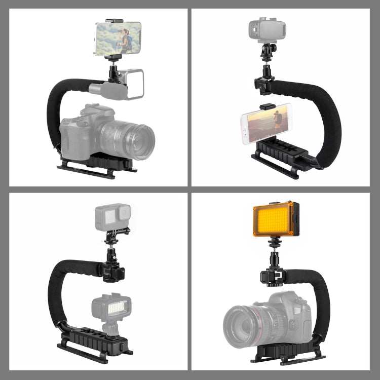 PULUZ U/C Shape Portable Handheld DV Bracket Stabilizer + LED Studio Light Kit with Cold Shoe Tripod Head  for All SLR Cameras and Home DV Camera - free shipping - PMC TechLife - Order now!