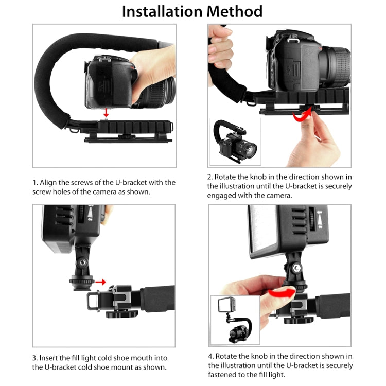 PULUZ U/C Shape Portable Handheld DV Bracket Stabilizer + LED Studio Light + Video Shotgun Microphone Kit with Cold Shoe Tripod Head  for All SLR Cameras and Home DV Camera - free shipping - PMC TechLife - Order now!
