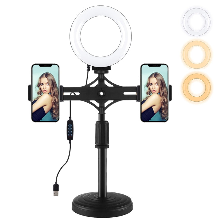 PULUZ 4.7 inch 12cm Ring Light Horizontal Dual Phone Brackets Desktop Holder Video Light Kits - Ring Light by PULUZ | Online Shopping South Africa | PMC Jewellery