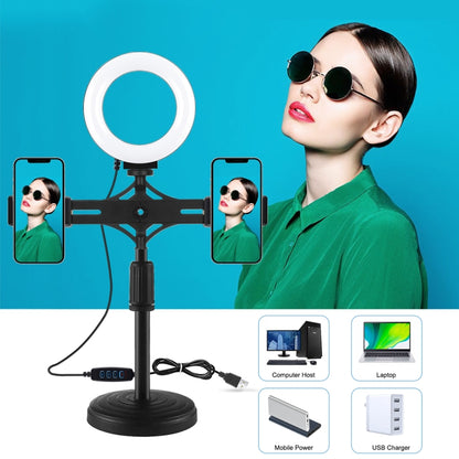 PULUZ 4.7 inch 12cm Ring Light Horizontal Dual Phone Brackets Desktop Holder Video Light Kits - Ring Light by PULUZ | Online Shopping South Africa | PMC Jewellery