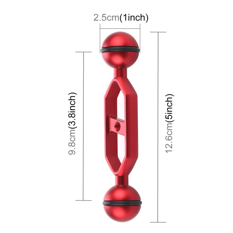 PULUZ 5.0 inch 12.6cm Aluminum Alloy Dual Balls Arm, Ball Diameter: 25mm(Red) - Diving Accessories by PULUZ | Online Shopping South Africa | PMC TechLife | Buy Now Pay Later Mobicred
