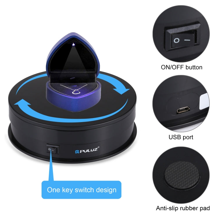 PULUZ 15cm USB Electric Rotating Turntable Display Stand Video Shooting Props Turntable for Photography, Load 1-5kg(Black) -  by PULUZ | Online Shopping South Africa | PMC TechLife | Buy Now Pay Later Mobicred