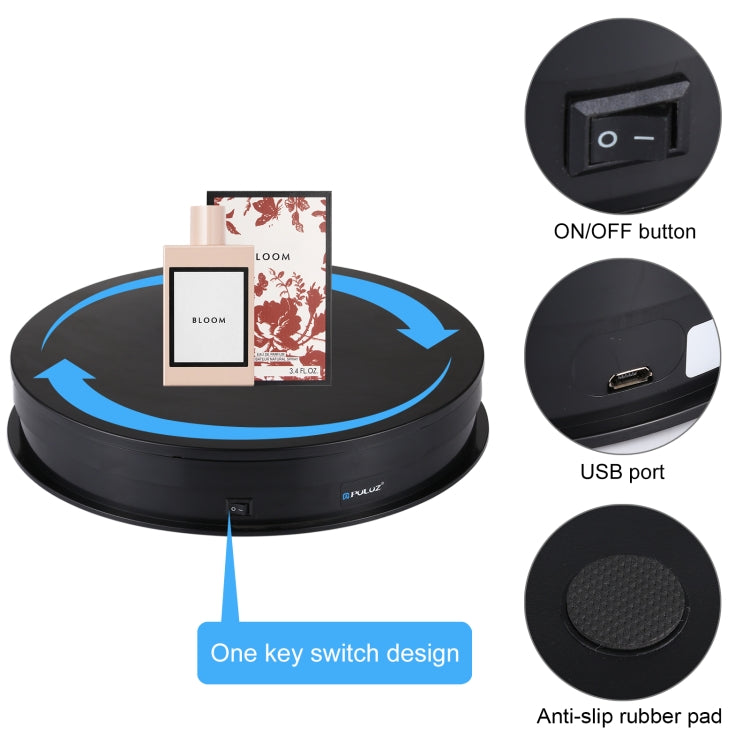 PULUZ 30cm USB Electric Rotating Turntable Display Stand Video Shooting Props Turntable for Photography, Load 10-20kg(Black) -  by PULUZ | Online Shopping South Africa | PMC TechLife | Buy Now Pay Later Mobicred