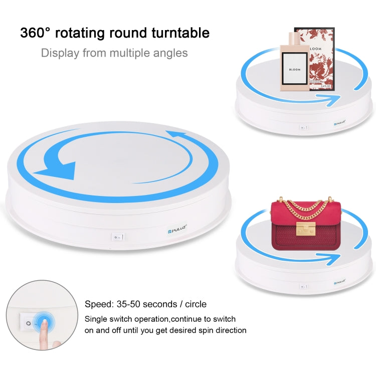 PULUZ 30cm USB Electric Rotating Turntable Display Stand Video Shooting Props Turntable for Photography, Load 10-20kg(White) - free shipping - PMC TechLife - Order now!