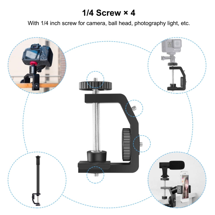 PULUZ C Clamp Mount Light Stand Extension Central Shaft Rod Monopod Holder Kits with Ball-Head, Rod Length: 33-60cm(Black) - Monopods by PULUZ | Online Shopping South Africa | PMC TechLife