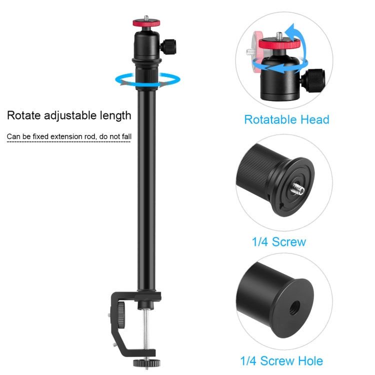 PULUZ C Clamp Mount Light Stand Extension Central Shaft Rod Monopod Holder Kits with Ball-Head, Rod Length: 33-60cm(Black) - Monopods by PULUZ | Online Shopping South Africa | PMC TechLife