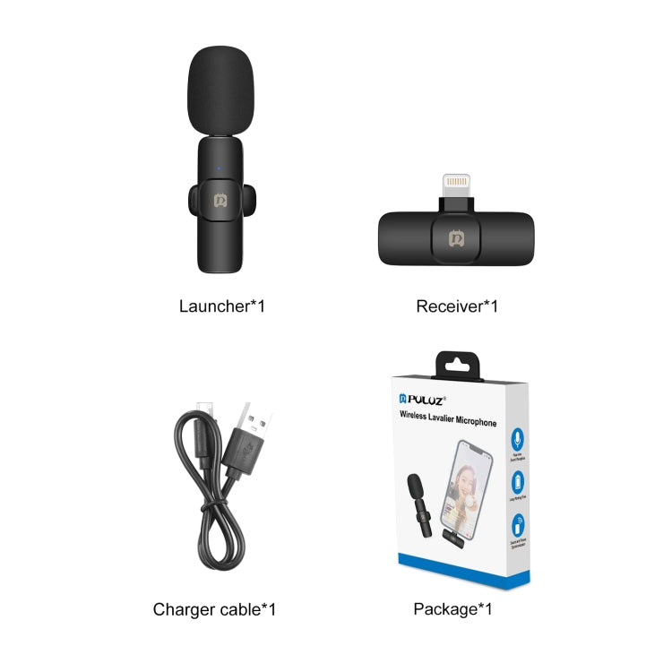 PULUZ Wireless Lavalier Noise Reduction Reverb Microphone for 8-Pin Device, Support Phone Charging(Black) - Microphone by PULUZ | Online Shopping South Africa | PMC Jewellery