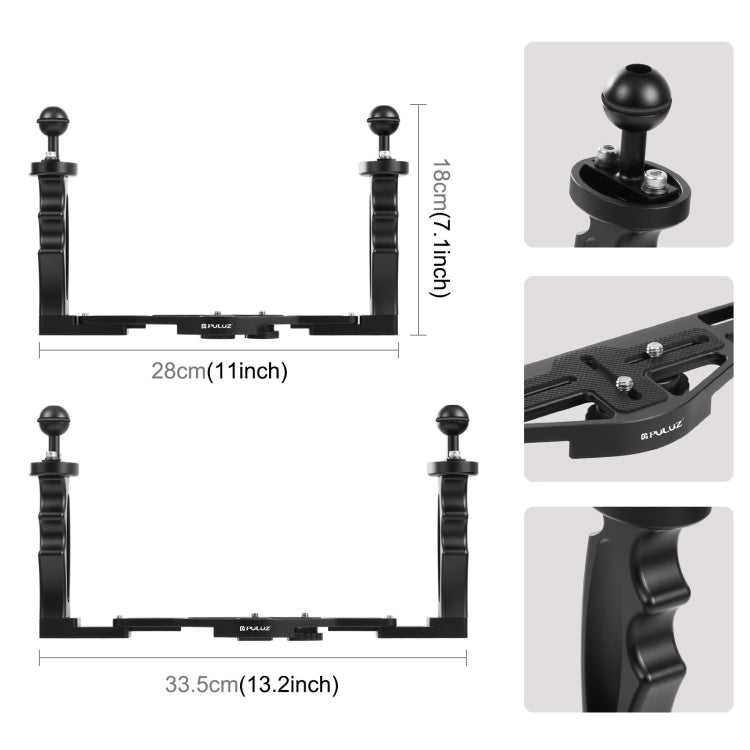 PULUZ Dual Handles Aluminium Alloy Tray Stabilizer for Underwater Camera Housings(Black) - free shipping - PMC TechLife - Order now!