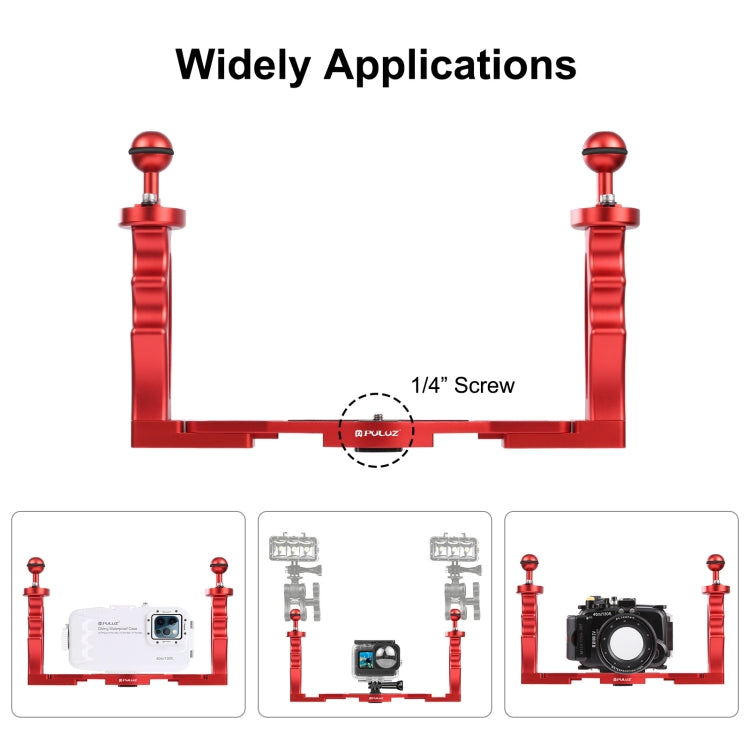 PULUZ Dual Handles Aluminium Alloy Tray Stabilizer for Underwater Camera Housings(Red) - free shipping - PMC TechLife - Order now!