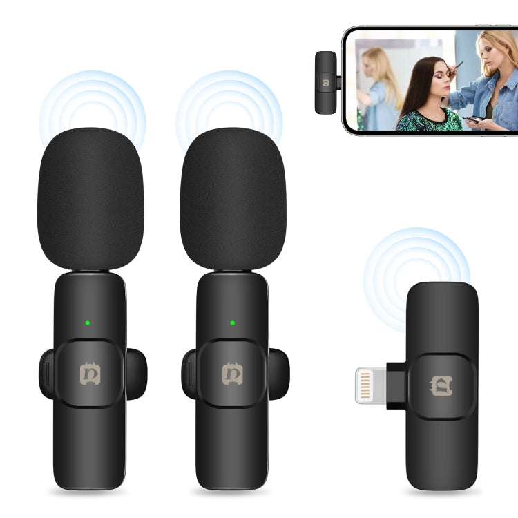 PULUZ Wireless Lavalier Noise Reduction Reverb Microphones for iPhone / iPad, 8-Pin Receiver and Dual Microphones(Black) - Microphone by PULUZ | Online Shopping South Africa | PMC TechLife