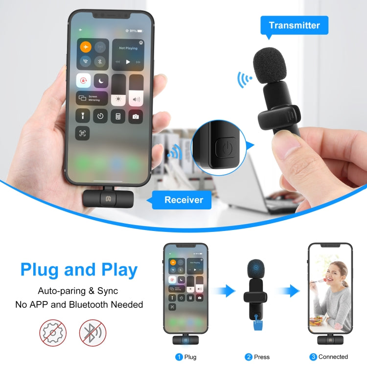 PULUZ Wireless Lavalier Noise Reduction Reverb Microphones for iPhone / iPad, 8-Pin Receiver and Dual Microphones(Black) - Microphone by PULUZ | Online Shopping South Africa | PMC TechLife