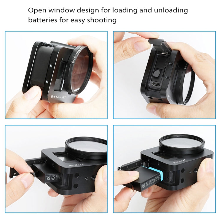 PULUZ Housing Shell CNC Aluminum Alloy Protective Cage with Insurance Frame & 52mm UV Lens for GoPro HERO8 Black(Black) - Metal Cases by PULUZ | Online Shopping South Africa | PMC TechLife | Buy Now Pay Later Mobicred