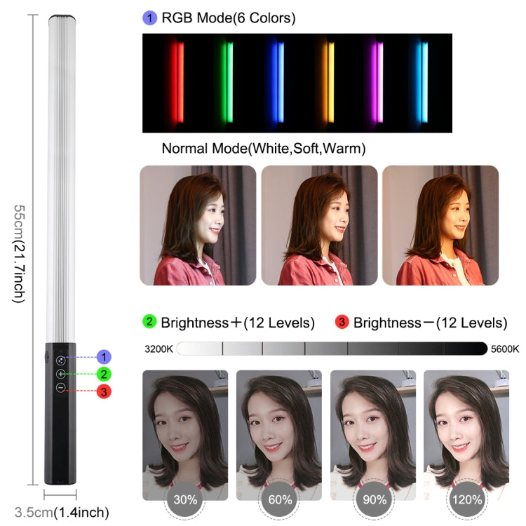 PULUZ RGB Colorful Photo LED Stick Adjustable Color Temperature Handheld LED Fill Light with Remote Control(Black) - free shipping - PMC TechLife - Order now!