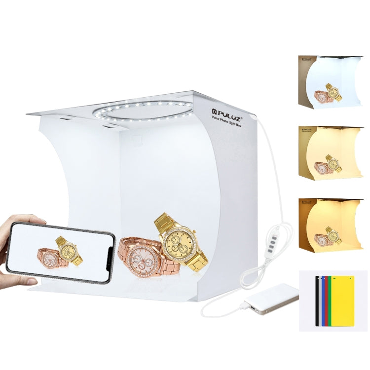 PULUZ 23cm Ring LED Panel Folding Portable Light Photo Lighting Studio Shooting Tent Box Kit with 6 Colors Backdrops (Black, White, Yellow, Red, Green, Blue), Unfold Size: 24cm x 23cm x 23cm -  by PULUZ | Online Shopping South Africa | PMC TechLife | Buy Now Pay Later Mobicred