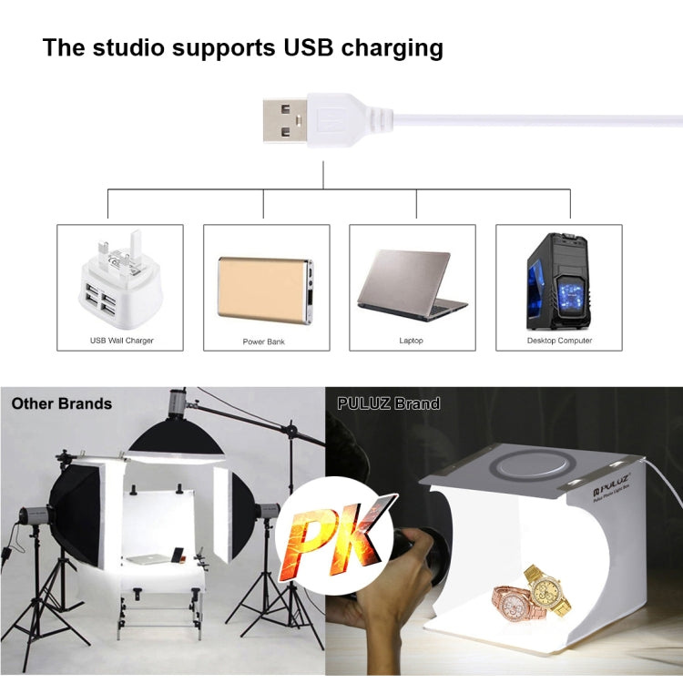 PULUZ 23cm Ring LED Panel Folding Portable Light Photo Lighting Studio Shooting Tent Box Kit with 6 Colors Backdrops (Black, White, Yellow, Red, Green, Blue), Unfold Size: 24cm x 23cm x 23cm -  by PULUZ | Online Shopping South Africa | PMC TechLife | Buy Now Pay Later Mobicred
